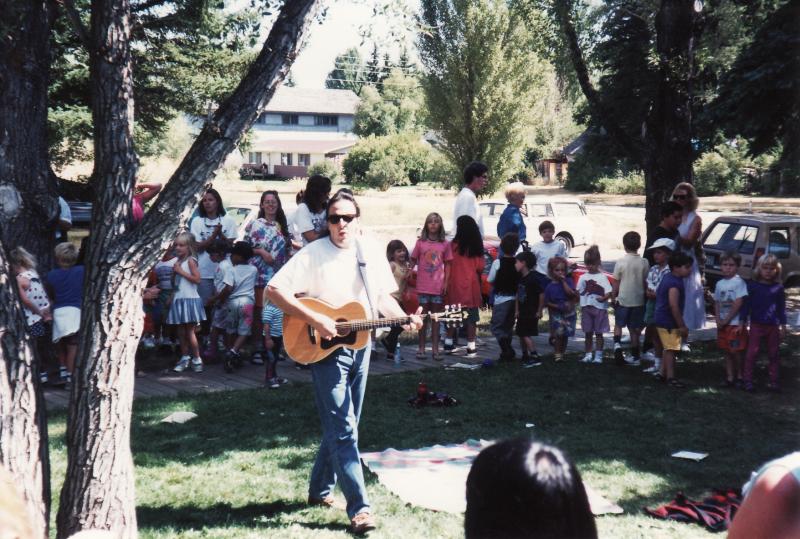 Gary singing at an outdoor concert at the old library in Jackson Hole, Wyoming
